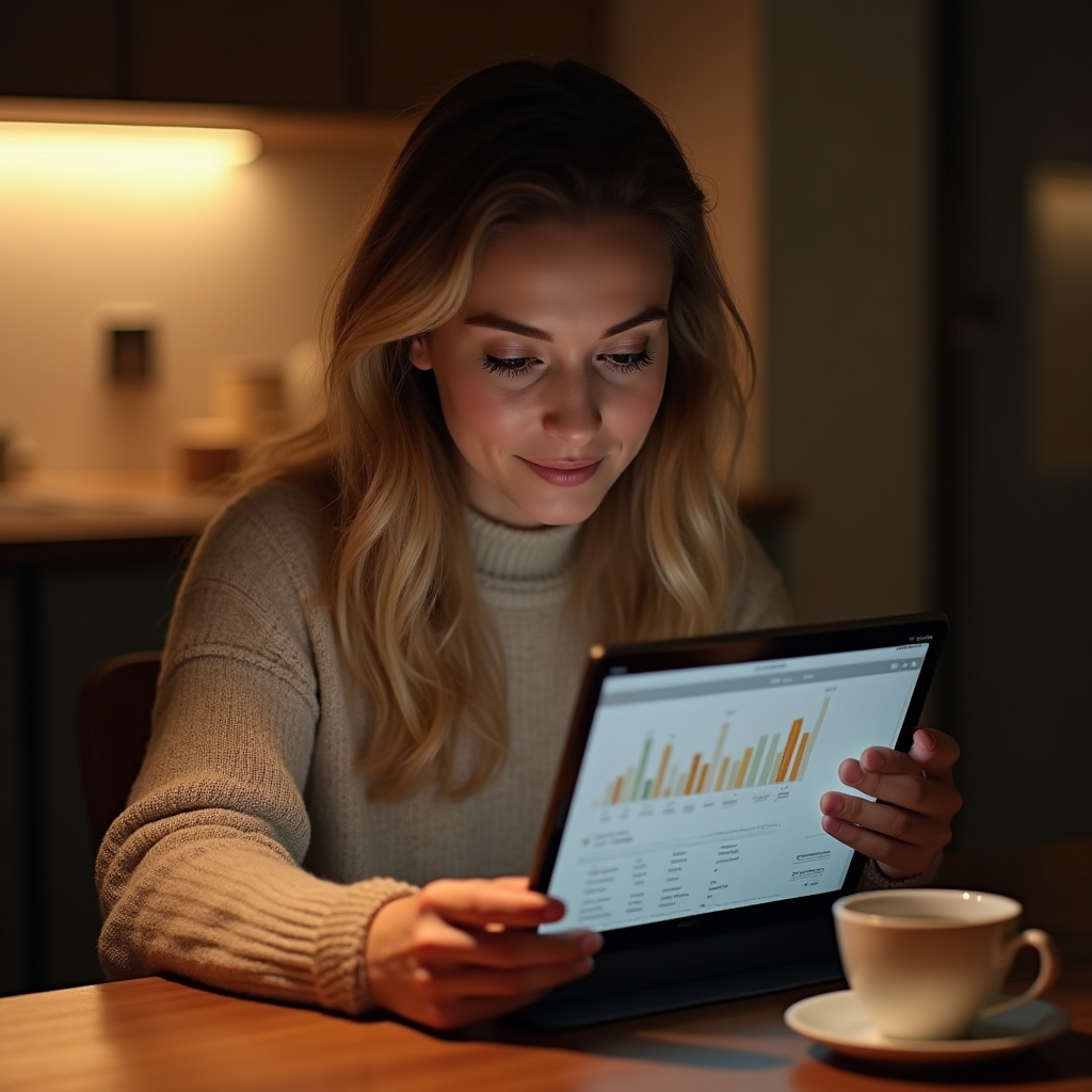 Elternteil sieht sich einen Fortschrittsbericht auf einem Tablet an